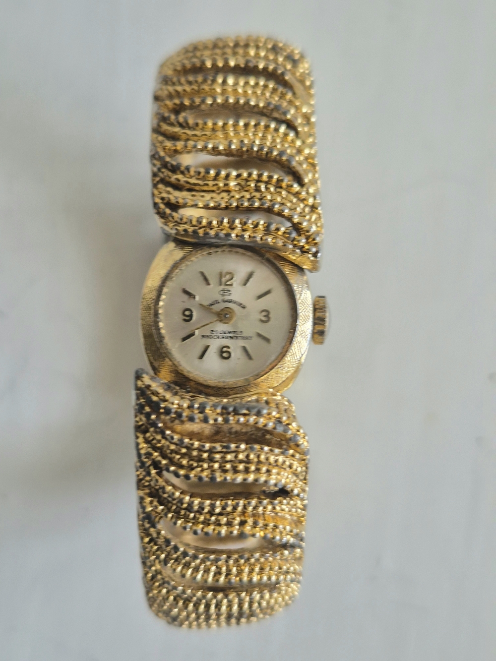 Rare Paul Garnier Vintage Gold-Tone Women's Watch with Textured Wave Bracelet